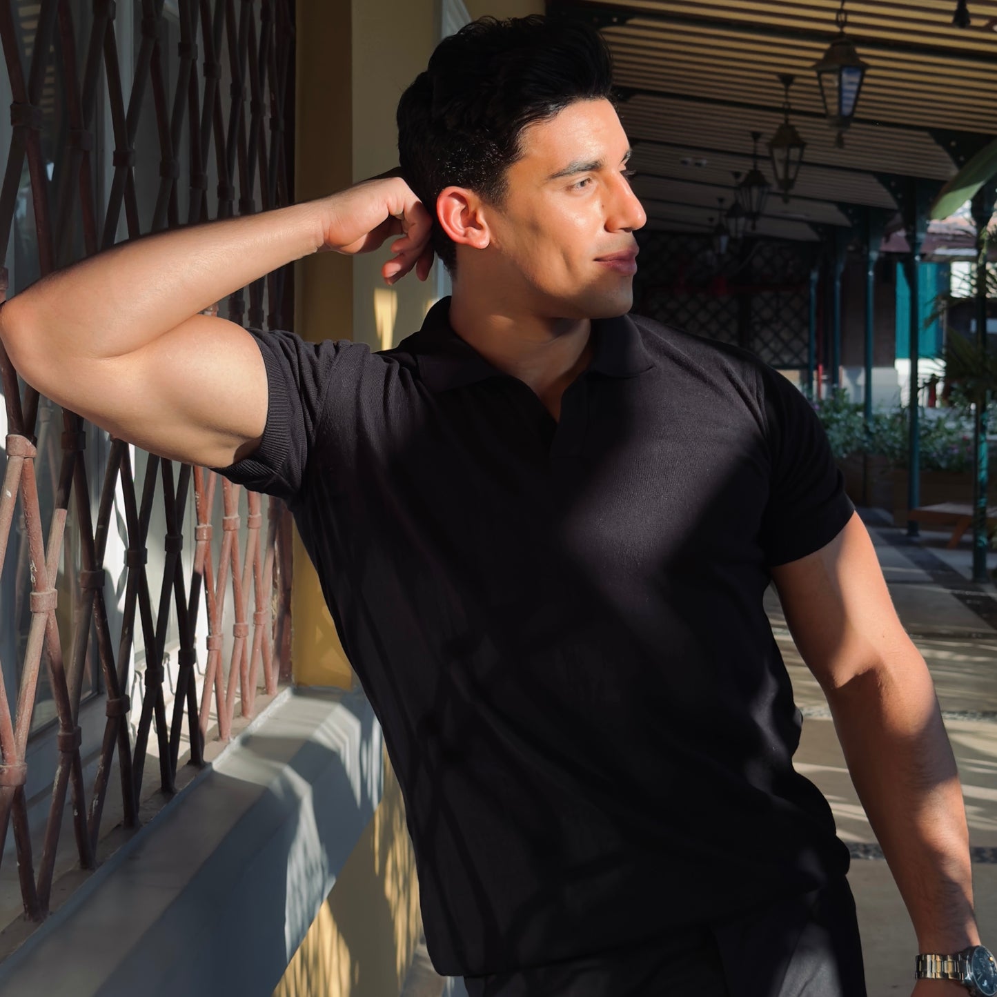 Black cotton polo