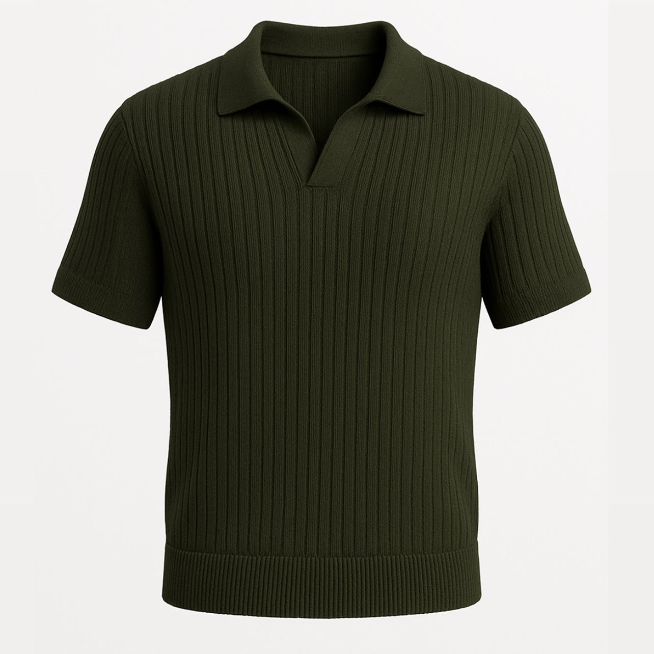 Men's Olive Green Knitted Polo T-Shirt