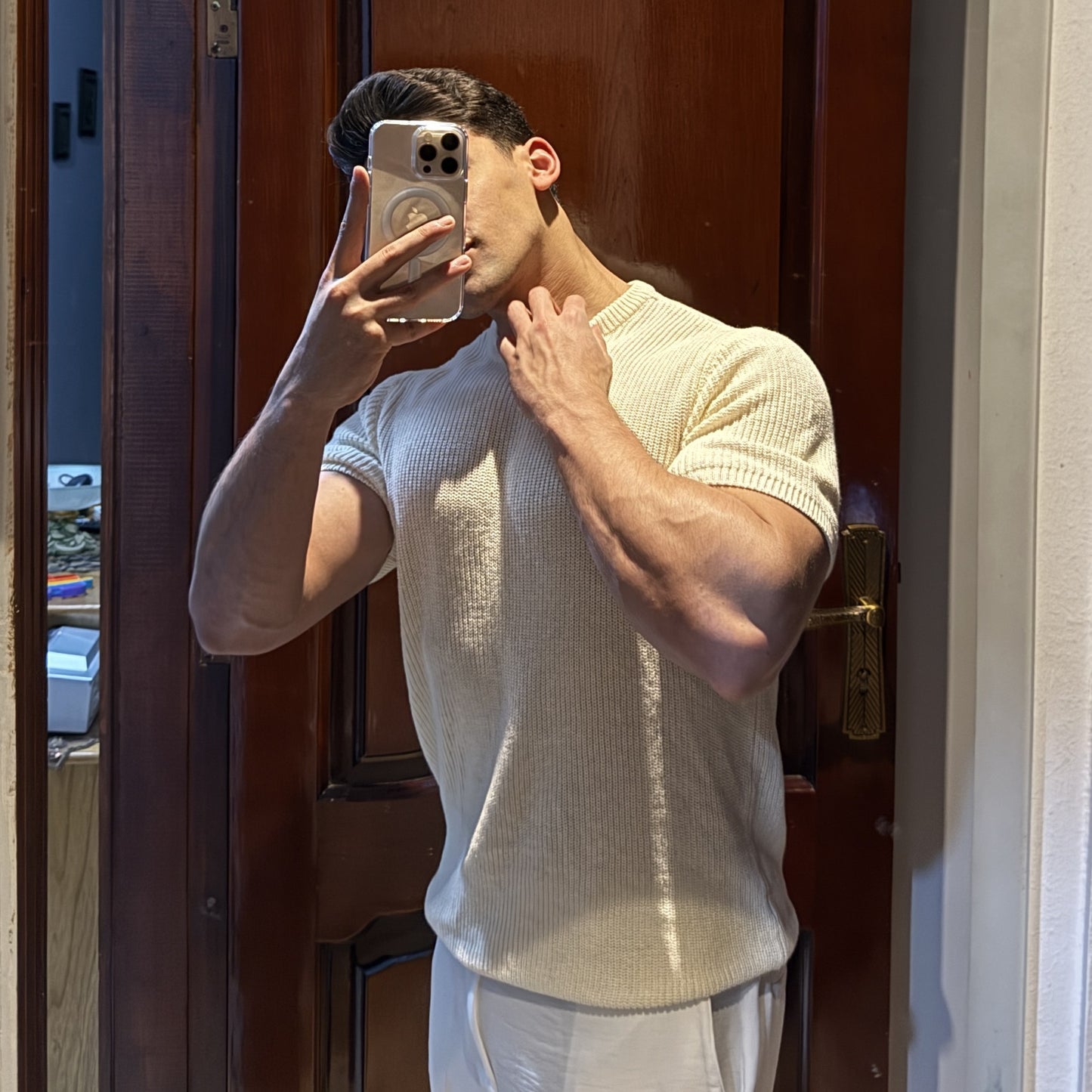 Men's White Knitted T-Shirt