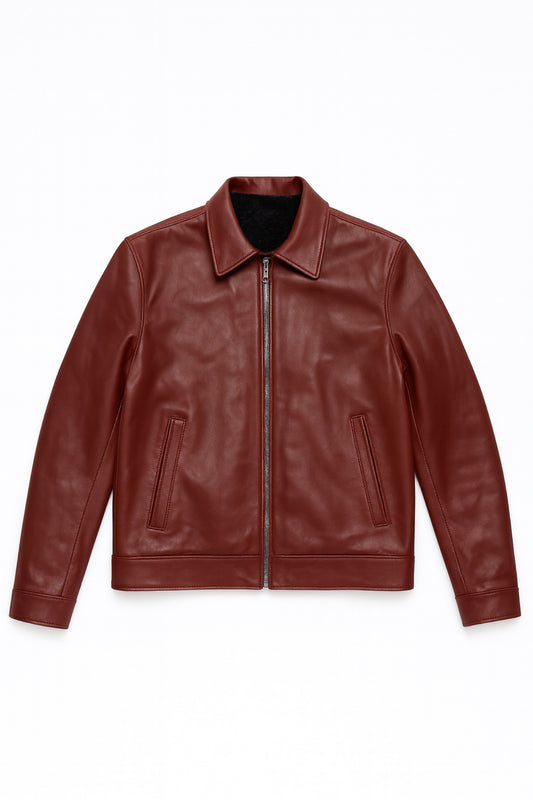 MEN LEATHER JACKET (BURGUNDY)