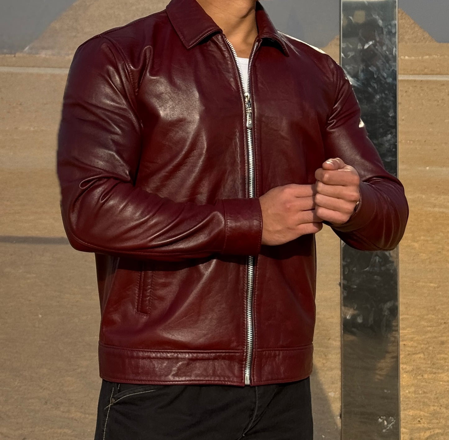 MEN LEATHER JACKET (BURGUNDY)