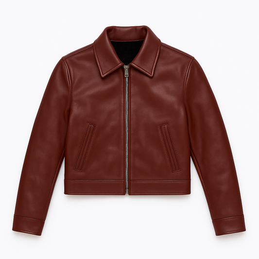 WOMEN LEATHER JACKET (BURGUNDY)