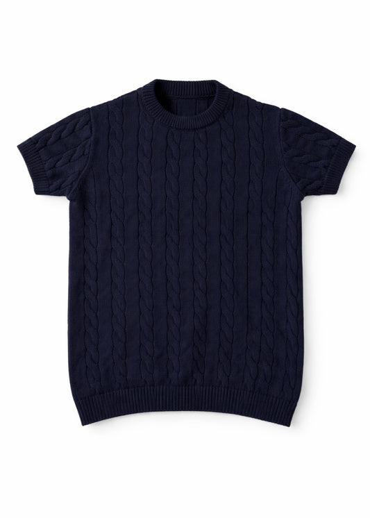 A CABLE KNITTED ROUND (LIGHT NAVY)
