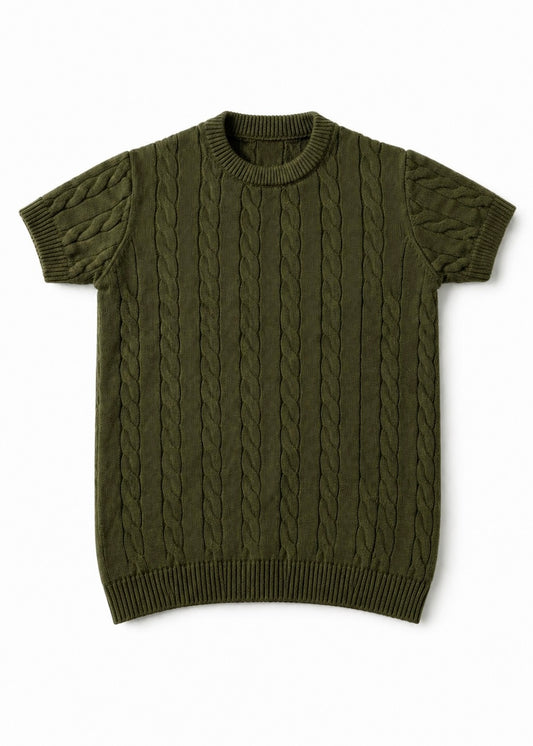 A CABLE KNITTED ROUND (OLIVE )