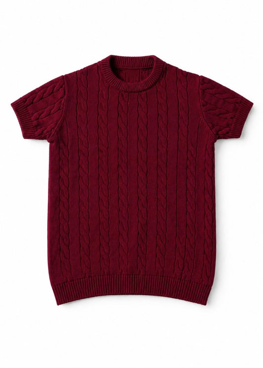 A CABLE KNITTED ROUND (BURGUNDY )