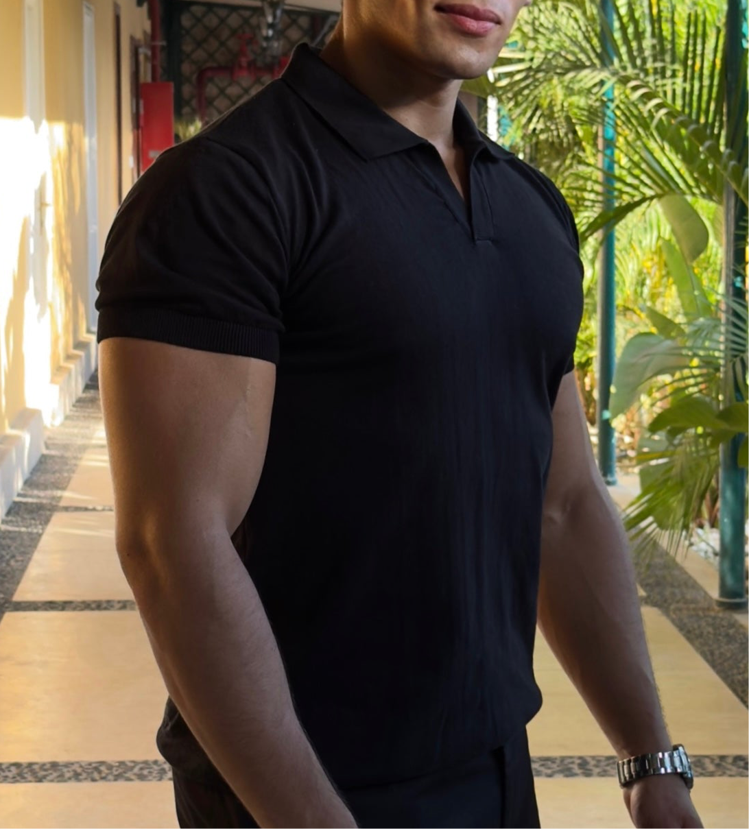 Black cotton polo