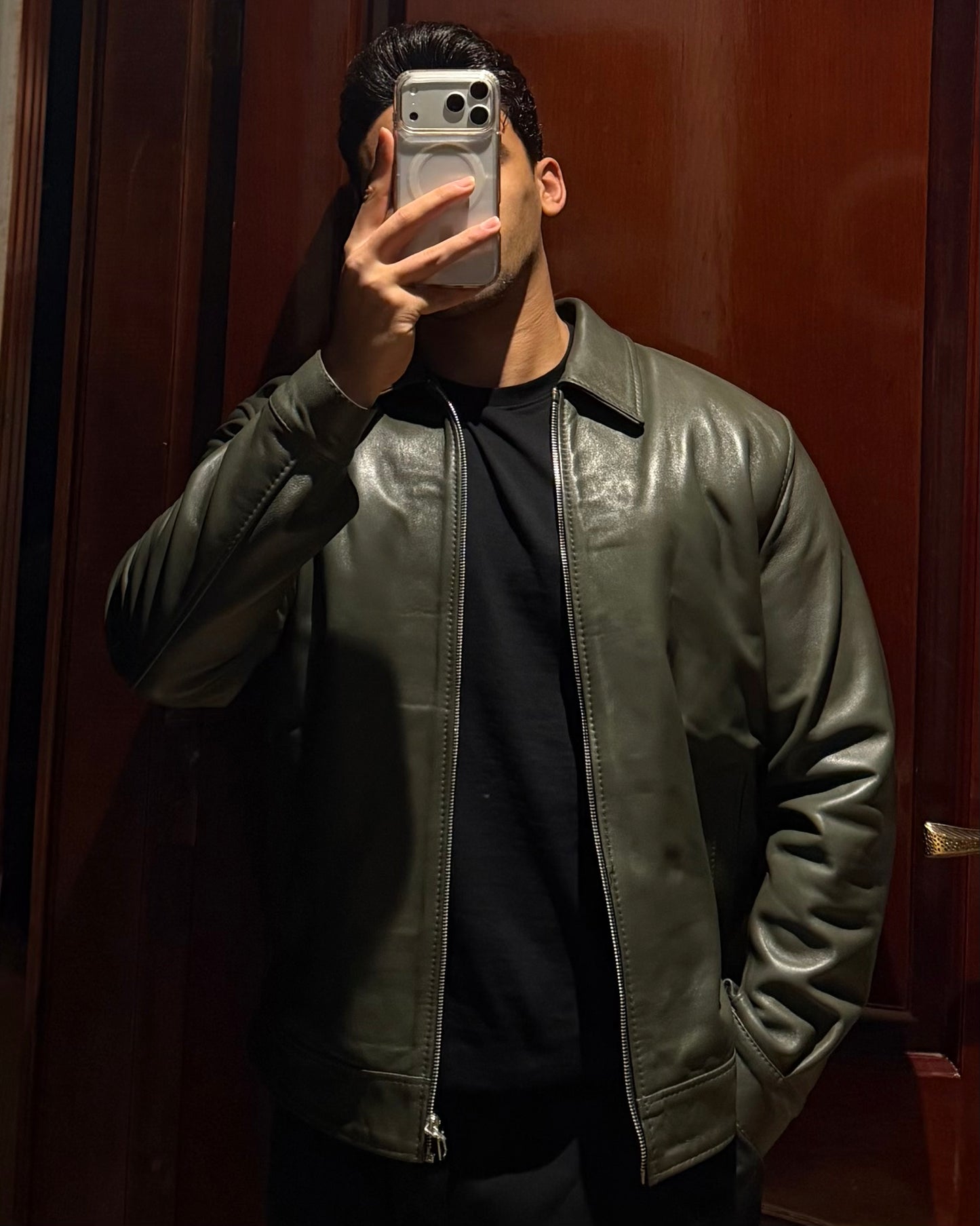 MEN Leather jacket (olive )