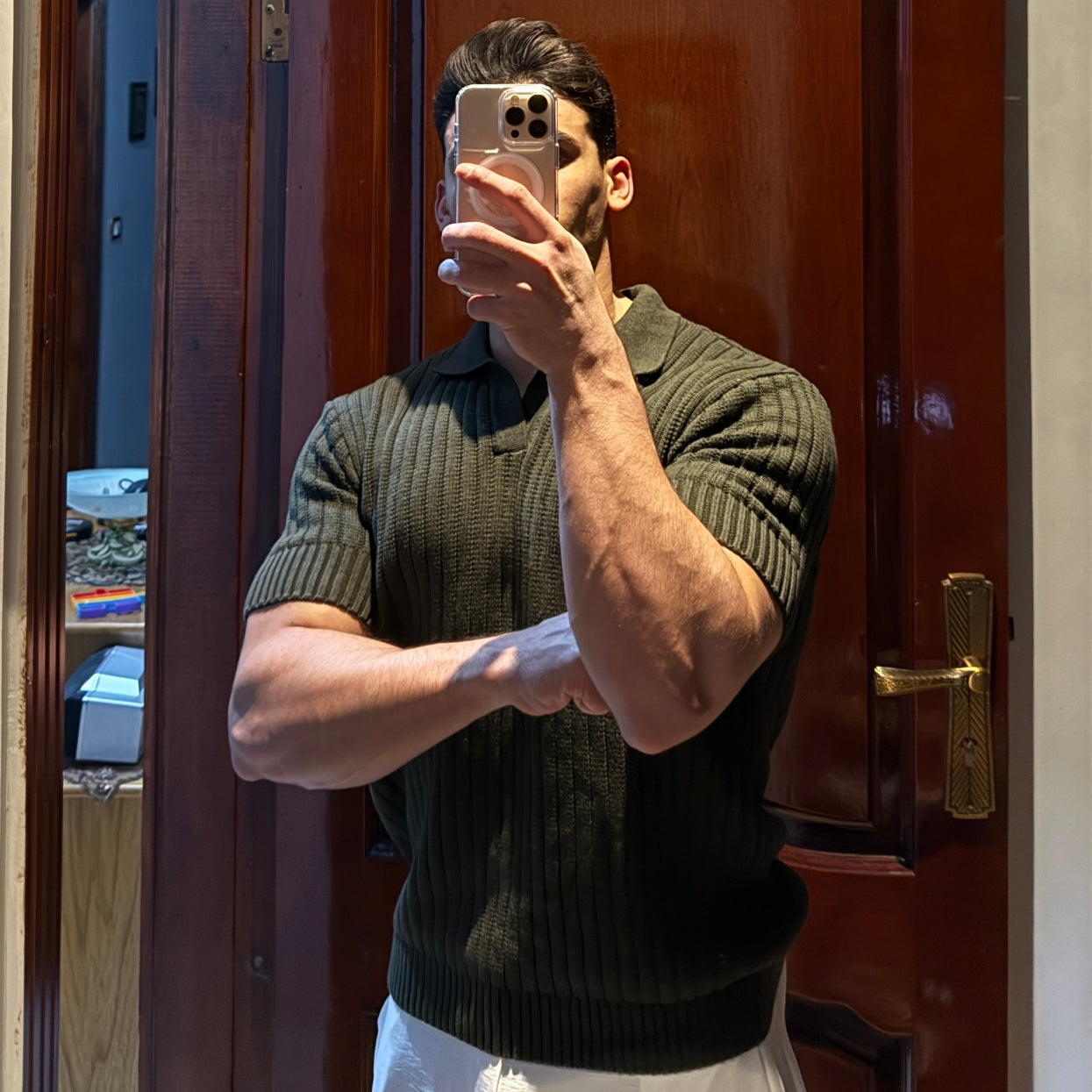 Men's Olive Green Knitted Polo T-Shirt
